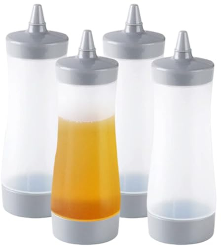 Rachlicy Bottiglie da spremere ideali per salse 4 pezzi 350 ml bottiglie per condimenti trasparenti con tappo a vite a tenuta stagna lavabili ricaricabili ideali per la cucina