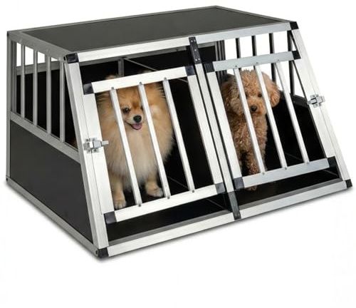 Maxmass Car Dog Crate, Aluminium Pet Carrier Transport Box Dog Travel Box with Lockable Door, Metal Dogs Crate Travel Cage Puppy Crate for Camping Truck (89 x 69 x 50.5cm, with Removable Divider)