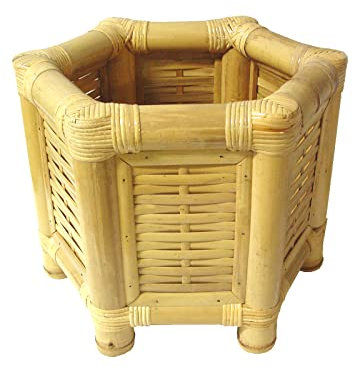 WH WORKING HOUSE MACETERO Maceta CUBREMACETAS Hexagonal Bambu Grueso Pesado Mediano