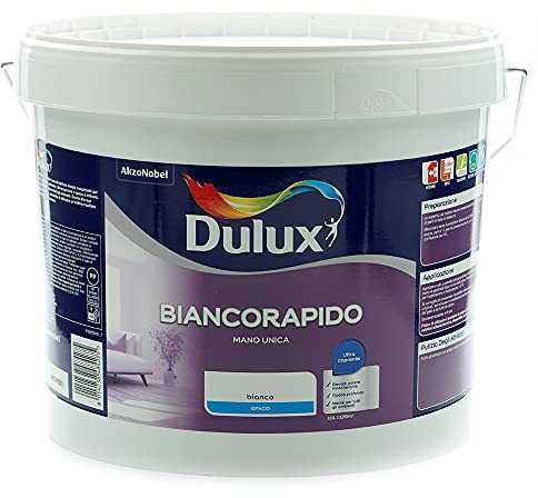 Dulux Biancorapido Pittura per Interni a Mano Unica Bianco Coprente per Camere Soggiorni, 10 Litri, Bianco, 10L