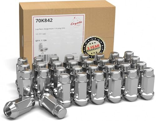 Wheel Accessories Parts 32 Pcs 1/2-20 Thread Bulge Acorn 1.90 Long Lug Nuts Chrome 3/4 19mm Hex Fits Dodge D200 D250 D350 Chevy C20 C30 K20 K30