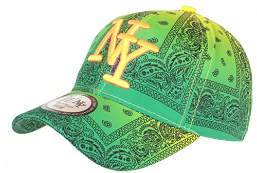 Casquette NY Bandana Verte et Orange Fluo Baseball Fashion - Taille Unique - Vert