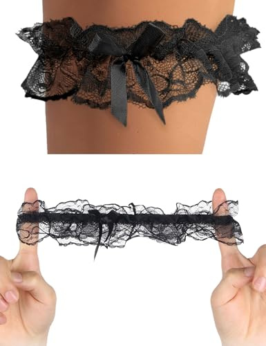 ohyeahlady 2 Piece Garter Belts Bridal Wedding Garter, Lace Bow Tie Leg Ring with Flower Prom Dance Cosplay Party for Bridal Bridesmaid
