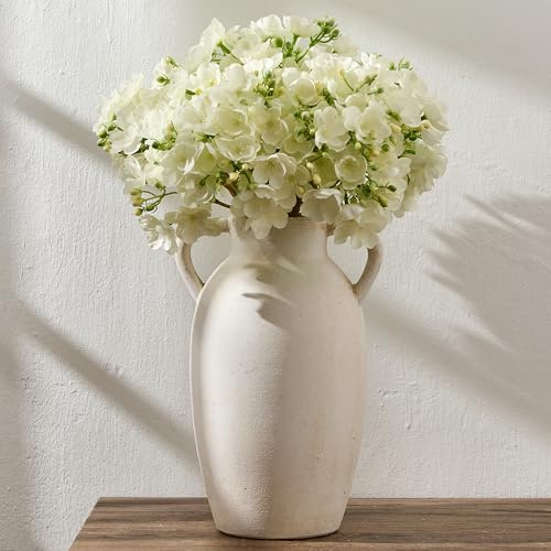 PORCER Vaso in ceramica, 24 cm, vaso decorativo in terracotta con manici, decorazione bohémien, vaso rustico per la casa, fattoria, soggiorno, tavolo - beige