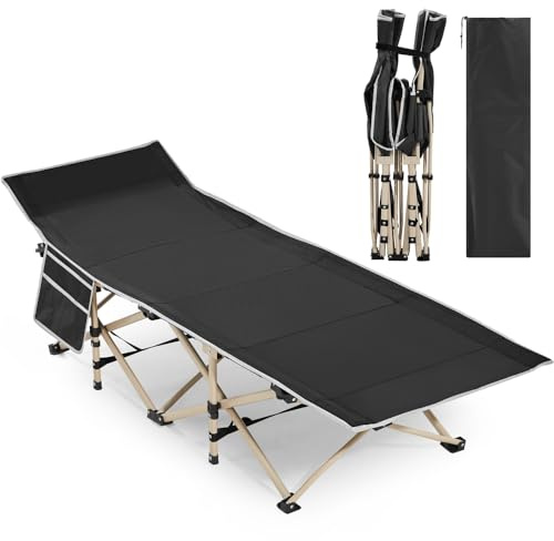 Yaheetech Lit de Camping Pliant avec Sac de Transport 150 kg Lit de Camp Extérieur Portable pour Voyage Randonnée 186×66×52 cm Noir