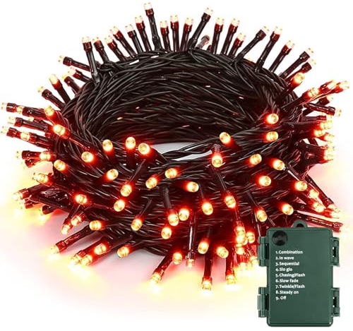 BrizLabs Halloween Dekoration Lichterkette, 20M 200 LED Orange Herbst Lichterketten Batterie mit Timer Wasserdicht 8 Modi Weihnachten Beleuchtung für Innen Erntedankfest Zimmer Baum Haushalt Garten