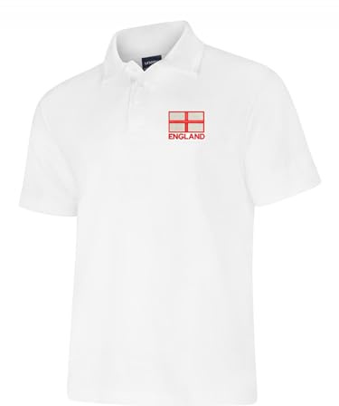 Uneek clothing Polo bordado con cruz de San Jorge de Inglaterra, unisex, blanco, regalo para fanáticos de los Tres Leones, fútbol y rugby de Euro Nations, XS a 5XL, blanco, L
