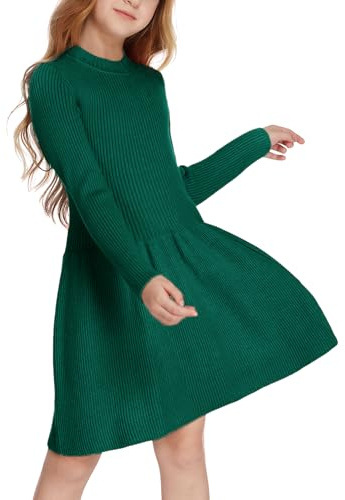 Arshiner Vestidos y Mamelucos de Manga Larga para niñas, Vestido suéter de Punto Acanalado, Vestido Jersey, Vestido de Fiesta, Regalos para niños de 5 a 14 años