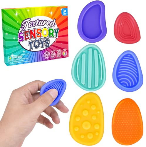 Vibbang 6Pezzi Fidget Toys Sensory Stone For Kids, Giocattoli Sensoriali In Silicone Fidget Stone, Children's Worry Stones, Pietre In Silicone Morbido Per Calmare i Bambini, Per Casa e Scuola (A)