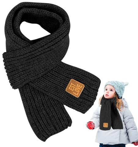 LXYYDS Gestrickter Schal für Mädchen und Jungen 2–10 Jahren - Wollschal für Winter in Schwarz