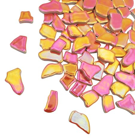 Piastrelle per mosaico irregolari in ceramica, 500 g, 2-4 cm, pietre per mosaico fai da te, artigianato, hobby, arte, decorazione da parete della casa (mandarino iridescente)