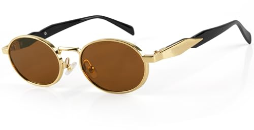 MEGAVOW Retrò Occhiali da Sole da Donna Uomo, Vintage Occhiali da Sole Ovali Piccoli Classici Moda Steampunk Metallo Montatura Protezione UV400
