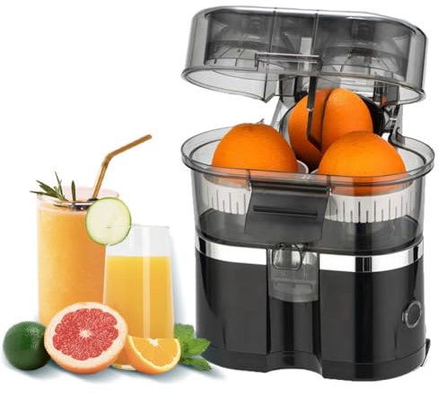 Exprimidor eléctrico de 100 W, exprimidor doble de cítricos de 400 ml con cortador de cítricos, exprimidor de naranja recién exprimido a mano, exprimidor portátil de prensado en frío for limón(Black)