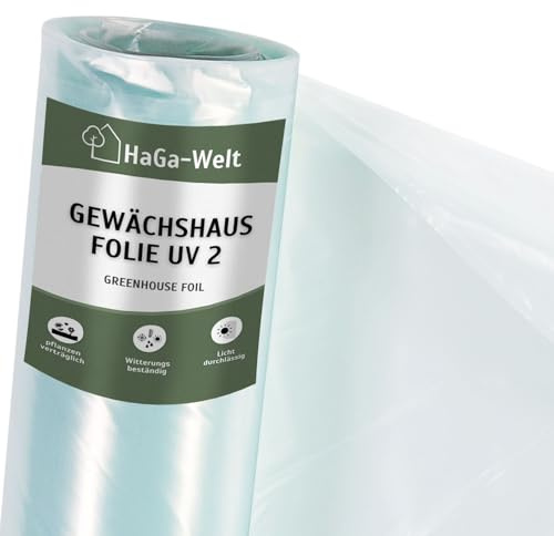 HaGa UV2 Växthusfolie 8 m x 10 m transparent PE-film – som folietunnel, växthus, tomathus | väderbeständigt | UV-resistent (metervara)