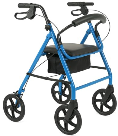 Dr. Dunley Steel Rollator Walker for Seniors – Foldable Adult Rolling Walker with 6” Wheels, Adjustable Handles, Padded Seat & Storage – Lightweight Mobility Aid, 300 lb. Limit, Light Blue