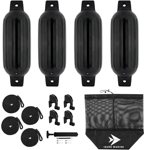 JT-HLM 4 Pack Boat Fender Marine Bumper Covers, Boat Fenders, Inflatable Boat Bumper Set (Black, Various Size) (4.5 x 16)