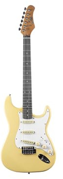 EKO GUITARS - Chitarra Elettrica ST‑300, Corpo Pioppo, Manico Acero, Tastiera Laurel, 3 Pickup Single‑Coil, Ponte Tremolo, Colore Cream