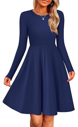 Zeagoo Women's Knit Dress Jumper Long Sleeve Round Neck Dresses Elegant A-Line Tunic Dress for Autumn Winter Navy Blue XL