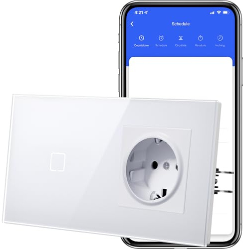 MVAVA Interruttore della luce touch da incasso con presa, interruttore della luce Wlan compatibile con Alexa/Google Home Work con Tuya/Smart Life, cavo neutro richiede 1 scomparto 1 via