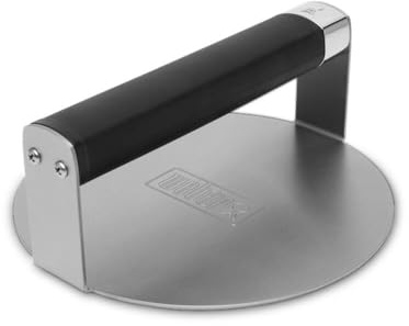 Weber Griddle Smashed Burger Press – Stainless Steel Smash Burger Tool with Non‑Slip Grip & Smooth Easy‑Release Surface, Dishwasher‑Safe