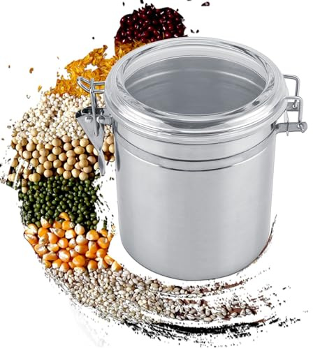 equlup Airtight Coffee Canister, 800/1100/1450/1800ml Stainless Steel Coffee Container with Clear Lid Portable Vacuum Sealed Storage Jar for CoffeeBeans, Sugar, Tea, Nuts (1450ml)