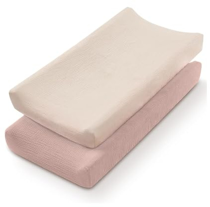 Oaygat 2 Packs Muslin Changing Pad Cover for Baby Girls Boys 100% Cotton Fitted Baby Diaper Elastic Cradle Mattress Sheets Changing Table Pads Diaper Changings Pad Covers(Cover Only Pad Not Included)
