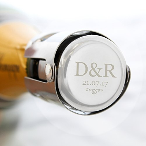 CalEli Gifts Personalised Engraved Stainless Steel Bottle Stopper For An Individual Or Couple For Champagne, Wine Or Prosecco