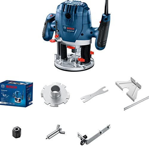 Bosch Professional: Fresadora GOF 130 (guía paralela, punta de copia, adaptador de aspiración de polvo, pasador de centrado, rodillo de guía, 2 clips de fijación)