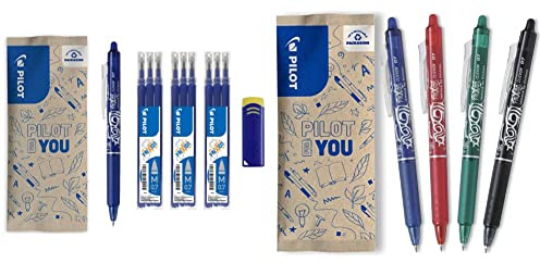 Pilot BLRT-FR7 Frixion Clicker Penna a sfera cancellabile, 9 mine di ricambio, cancellino Frixion & Frixion Ball Clicker Penna retrattile cancellabile con inchiostro termosensibile