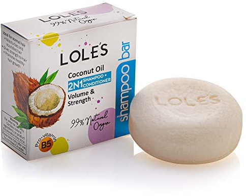 LOLE'S Shampoo Bar and Conditioner bar 2 in 1 with Coconut Oil, Natural Origin Solid Shampoo for Volume & Strength, Travel Shampoo and Conditioner Bar, For all Hair Types, 100g