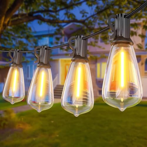 SUWIN 36,5 M Guinguettekrans, 120 ft ST38 utomhus ljusgirlang med E12 60+2 LED-lampor, vattentät, varm vit utomhuskedja för trädgård, uteplats, bröllop, jul, utomhuskedja,