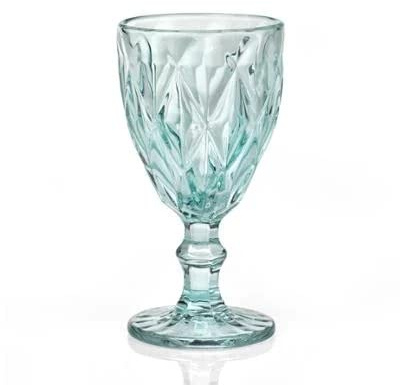 Set 6 bicchieri a calice in vetro colorato modello diamante per acqua, vino, bibita per lavastoviglie (verde)