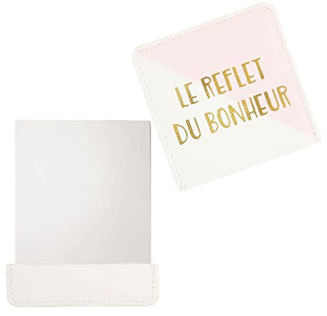 DRAEGER PARIS 1886 - Miroir de Poche Carré Le Reflet du Bonheur et Étui Rose - Cadeau Personnalisé - Format Compact 9x7cm - Accessoire Maquillage Idéal pour Sac à Main, Maison & Voyages - Bonne Humeur