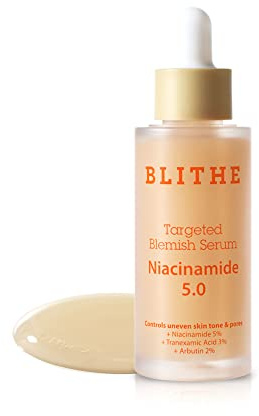 BLITHE Niacinamide 5% + Tranexamic Acid 3% Serum - Koreanischer Dunkle Flecken Korrektor, Gesicht Aufhellend, Vitamin B3, Hautberuhigendes Cica & Allantoin, Arbutin (30ml)
