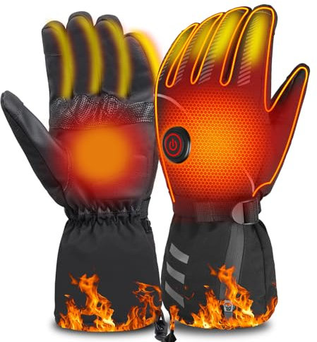 Beheizbare Handschuhe Herren Damen, Beheizte Winterhandschuhe Motorrad Ski Handschuhe mit 4000mAh Wiederaufladbare Akkus,Touchscreen Handschuhe Anti-Rutsch Full Finger Höchsttemperatur 65 ℃ (L)