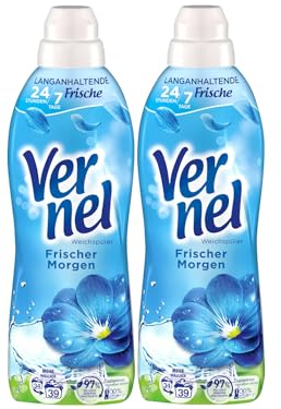 VERNEL Frischer Morgen Weichspüler 2x 39 WL (78 Waschladungen), Wäscheduft für 24 Stunden & 7 Tage langanhaltende Frische mit einzigartiger Duft-Technologie, recycelbare Flasche