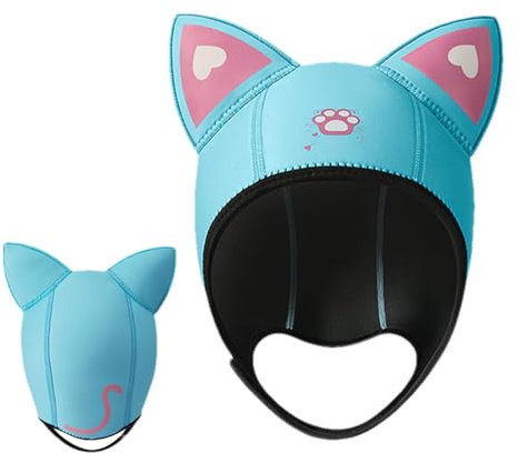Tauchermütze, Tauchermütze mit Katzenohren, Neoprenanzug-Kapuze, Schwimmmütze, 3 mm Neopren-Kapuze, bequeme Tauchkapuze mit Katzenohren, Thermo-Surfhaube für Erwachsene