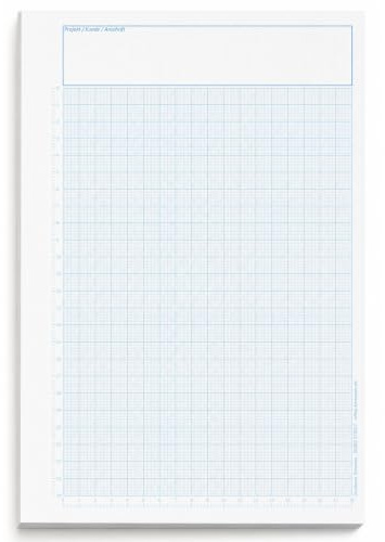 1x Millimeterpapier Block A4 hellblau, 50 Blatt, 80g, mit Lineal