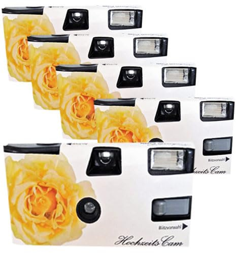 5 X 1A PHOTO PORST - Fotocamera usa e getta, edizione rosa nuziale, con flash, batterie e pellicola (confezione da 5 pezzi, 27 scatti)