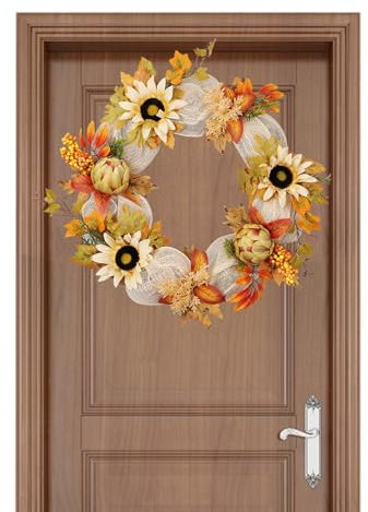 Corone autunnali per porta d'ingresso, corona di girasole artificiale,Girasole artificiale autunnale da 23 pollici | Corona autunnale per la casa, corone porta per porta d'ingresso e