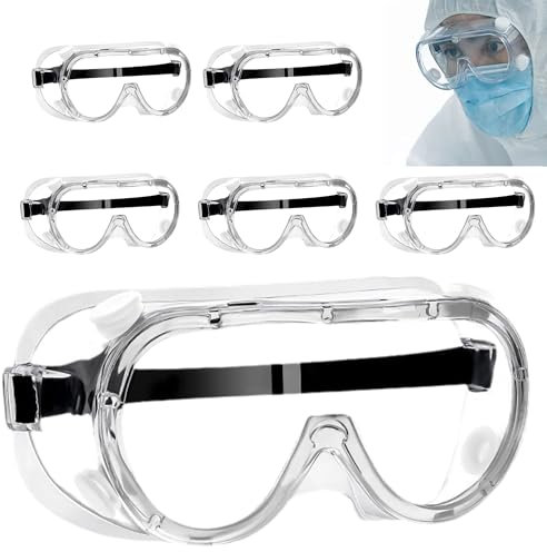 SQAQS 6pcs Occhiali di Sicurezza, Occhiali Protettivi Trasparenti Regolabili, Alta Definizione e Antiappannamento, Confezione Completamente Chiusa, Proteggono da Schizzi di Liquidi, per Laboratorio