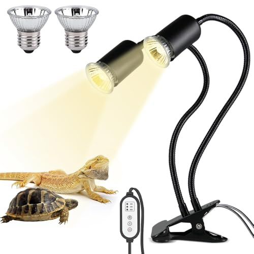 KQWVZ Lampara Tortugas De Agua, Lámpara de Calor para Reptiles, Lámpara Calefactora Tortuga con Control De Temperatura Temporizado, 25W+50W Lámpara de Calor de Reptil E27, para Camaleones, Lagartos