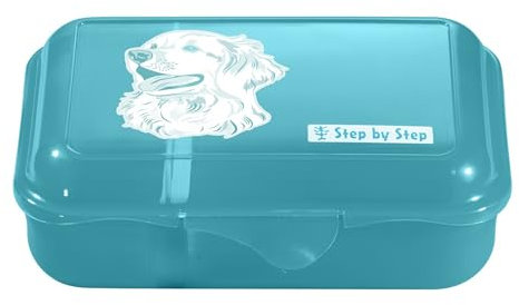 Step by Step Lunchbox „Dog Basty“, türkis, mit Trennwand und Klickverschluss, spülmaschinenfest, BPA-frei, für Schule und Kindergarten, für Mädchen und Jungen, 0,9 Liter