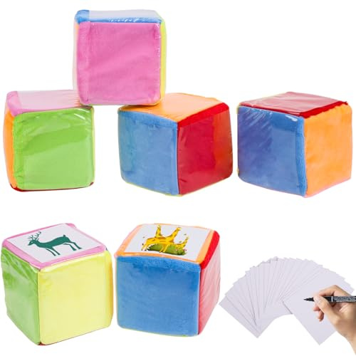 RNHDLY Lot de 2 grands cubes en mousse avec 24 cartes vides, 1 stylo, dés colorés, cube de 10 cm avec poche, maternelle, école