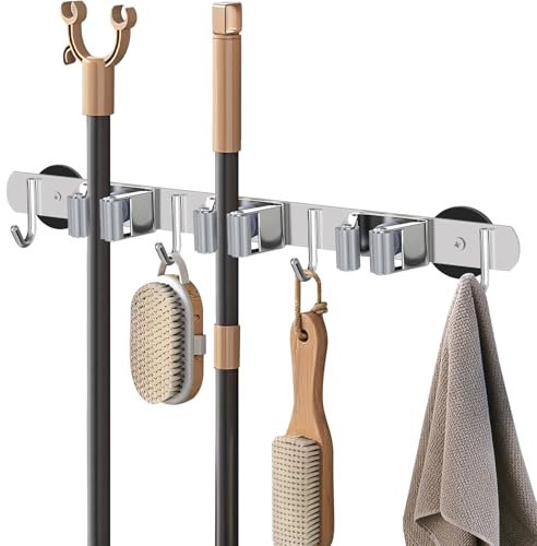 KIBBEH Heavy-Duty Magnetic Storage Rack for Brooms and Mops