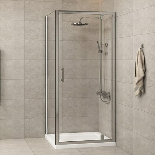 800 x 800mm Square Pivot Door Shower Enclosure with Stone Shower Tray 6mm Safety Tempered Glass & Side Panel Cubicle Door Screen