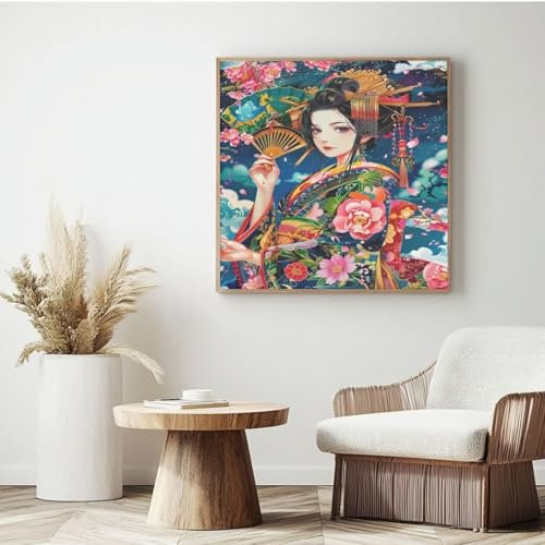 Painting by Number Set for Adults Japan, Woman Painting by Number for Beginners, Acrylic Paint with Numbers with 6 Brushes, DIY Oil Painting Art Crafts for Decoration