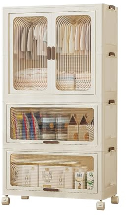 Crevyteg Armoire de placard mobile, boîte de rangement pliable en plastique de 420 L, grands placards pliables avec tige de suspension, bacs de rangement pour vêtements d'enfants pour chambre à