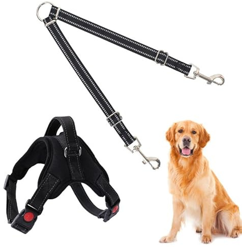 Luxvara Guinzaglio Doppio, Guinzaglio per Due Cani, Doppio Guinzaglio per Cani Senza Grovigli, Regolabile Guinzaglio a Spalla in Nylon per Cane di Taglia Piccola Media (Nero)