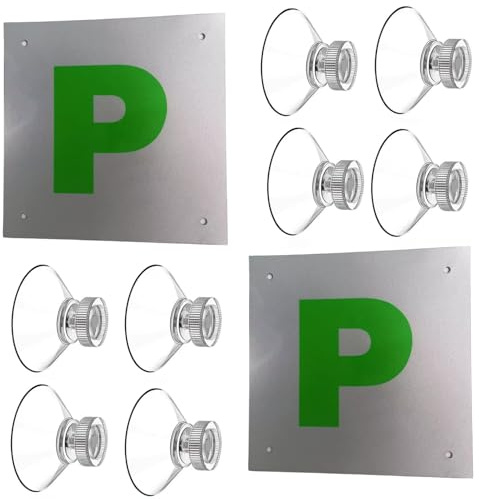 Magnetic P Plates for Car UK, Learner Plates Magnetic with 8 Suction Cups,P Plates Magnetic with 8 Suction Cups,Night Reflective Material,Reusable,Waterproof,Easy Installation(2 Pack）